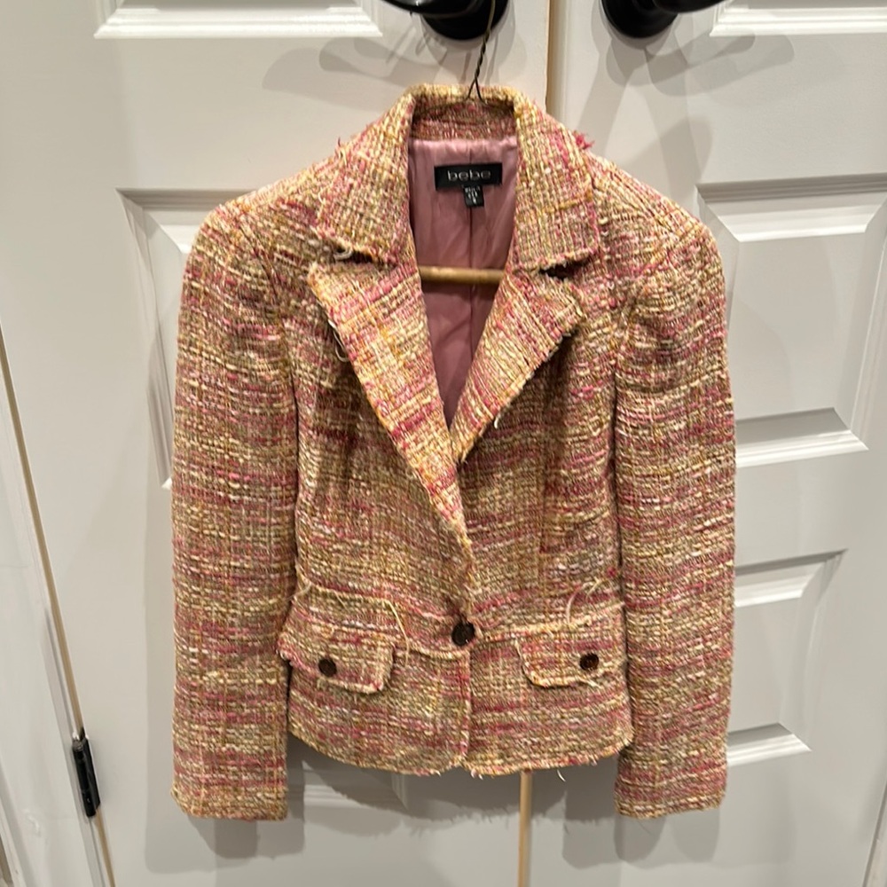 Bebe Pink and Yellow Tweed Blazer